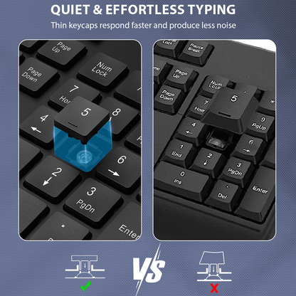 Ergonomic Wireless Keyboard and Mouse Combo with Phone Holder - Full-Sized, Silent, 2.4GHz Cordless Set for PC, Mac, Windows