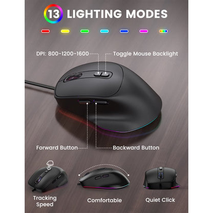 Wired Keyboard & Mouse Combo, 4X Large Print RGB Backlit Keys with Palm Rest, Ergonomic USB Plug & Play Set for Seniors Students PC Laptop Mac Home Office