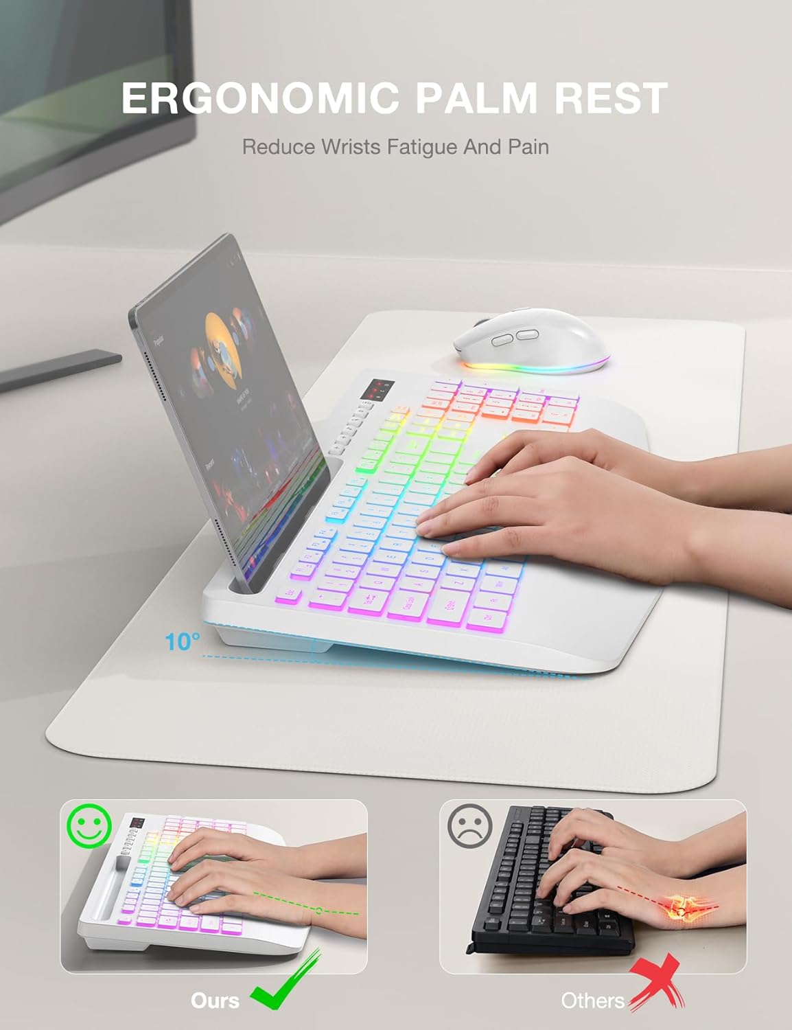 Wireless Keyboard and Mouse Combo with 9 Backlit, Wrist Rest & Phone Holder, White