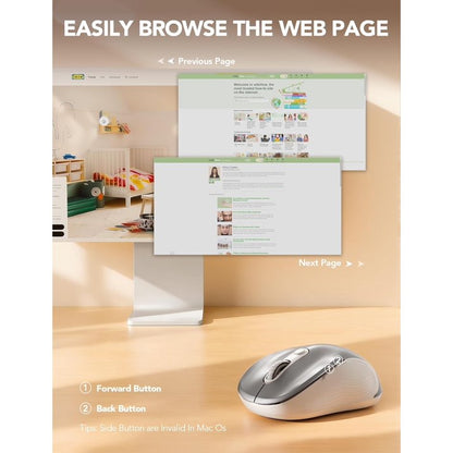 Wireless Mouse for Laptop, Ergonomic Silent Computer Mouse with USB & USB-C, 3 DPI 6 Buttons,Silver Grey