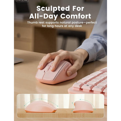 Wireless Keyboard Mouse Combo,Quiet Wave Keyboard with Leather Palm Rest, Ergonomic Mouse, Dual-System Switch, Plug & Play for Home Office,Pink