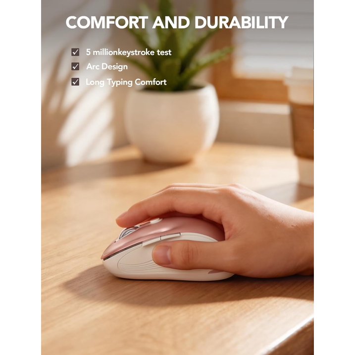 Wireless Mouse for Laptop, Ergonomic Silent Computer Mouse with USB & USB-C, 3 DPI 6 Buttons,Rose Gold