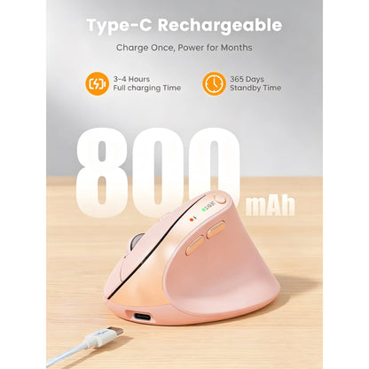 Ergonomic Vertical Mouse, Rechargeable Wireless Bluetooth Mouse for Small & Medium Hands, 4 Adjustable DPI Silent Click, Dual-Device Connection, Auto Sleep for Windows Mac OS, Pink