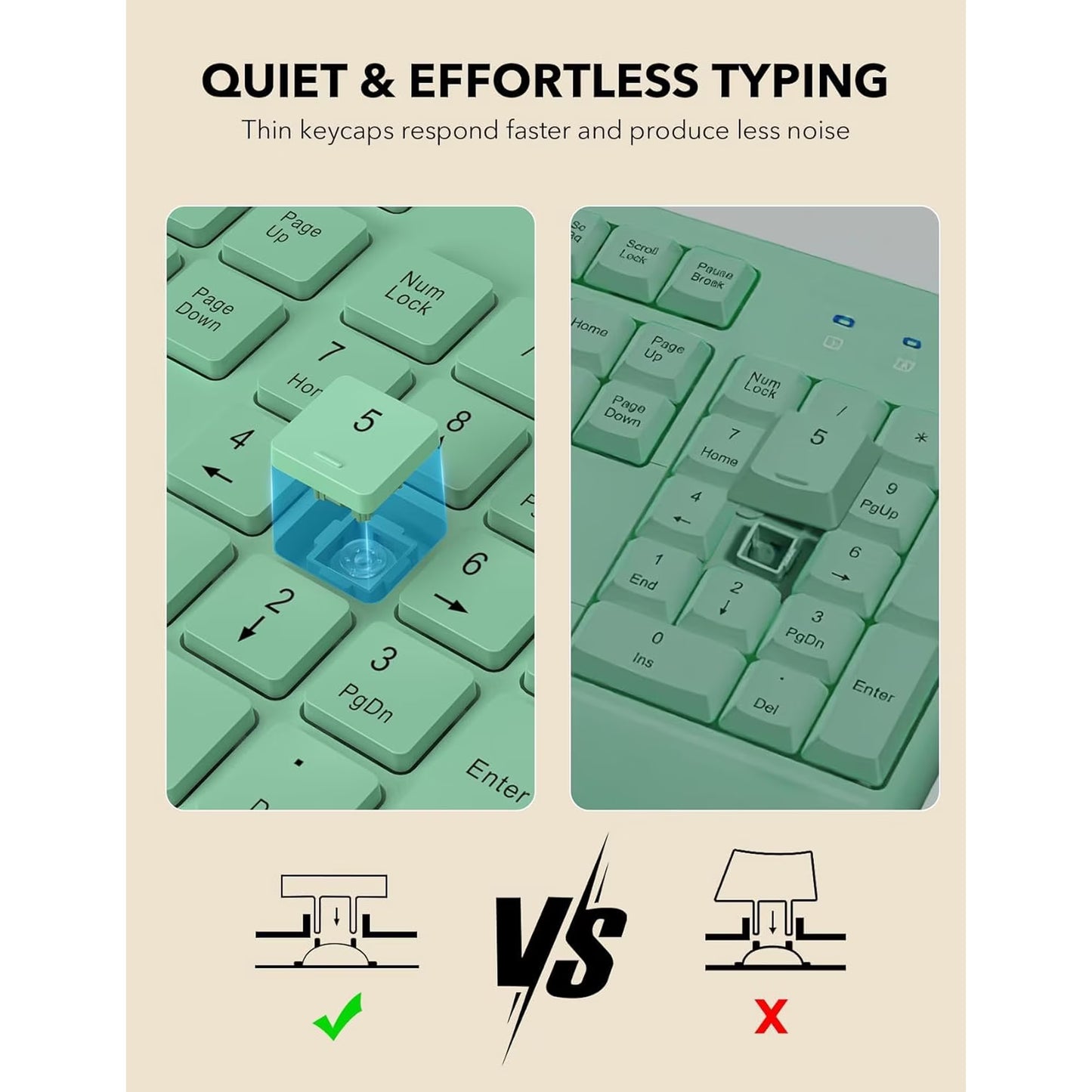 Wireless Keyboard and Mouse Combo, Full-Size Ergonomic Set with Wrist Rest & Phone Holder, 2.4G Wireless Plug & Play for PC, Laptop, Home & Office Use Sage Green