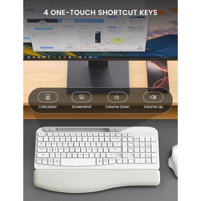 Ergonomic Wireless Keyboard & Mouse Combo - Rechargeable Type-C, Cushioned Wrist Rest, 7.28” Phone Holder, Silent Mouse, 2.4G Lag-Free for Windows/Mac,White