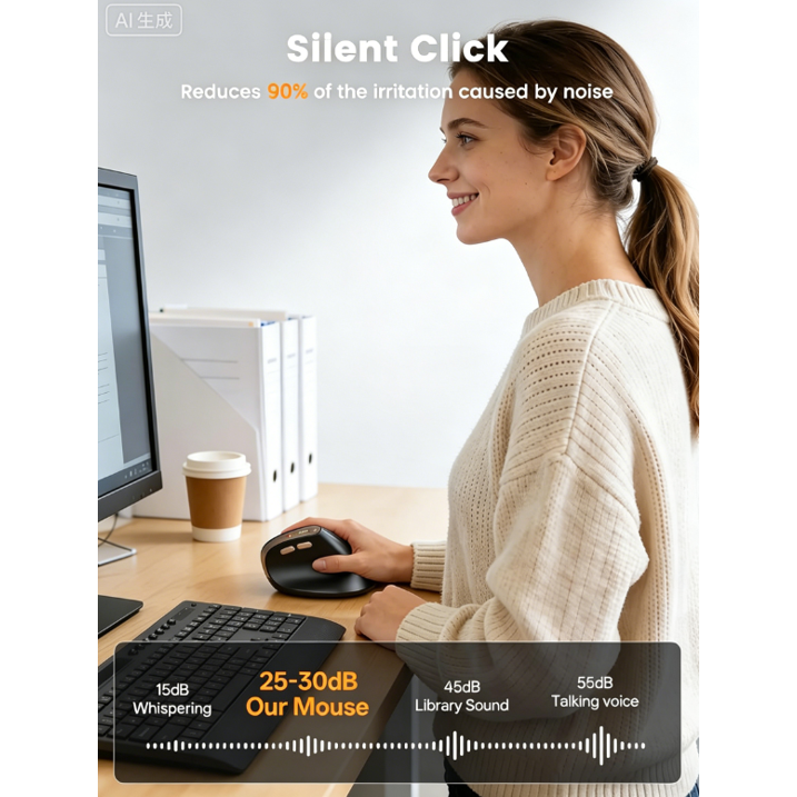 Ergonomic Vertical Mouse, Rechargeable Wireless Bluetooth Mouse for Small & Medium Hands, 4 Adjustable DPI Silent Click, Dual-Device Connection, Auto Sleep for Windows Mac OS, Black