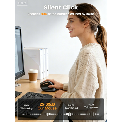 Ergonomic Vertical Mouse, Rechargeable Wireless Bluetooth Mouse for Small & Medium Hands, 4 Adjustable DPI Silent Click, Dual-Device Connection, Auto Sleep for Windows Mac OS, Black