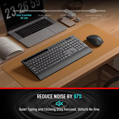 Wireless Keyboard and Mouse Combo with Full-Size Quiet, Palm Rest, Phone Holder, Multimedia Keys, Batteries Included, Compatible with Windows, PC, Laptop - Black