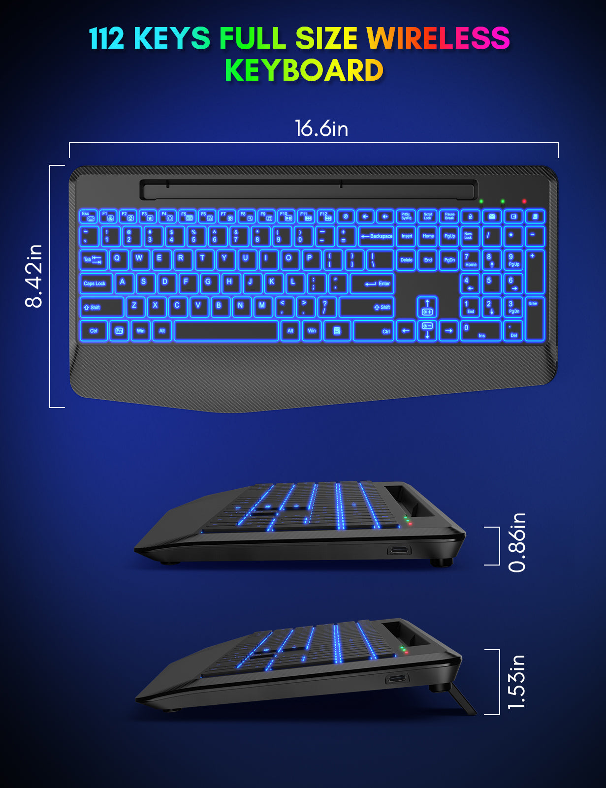 Wireless Keyboard Backlit with Wrist Rest