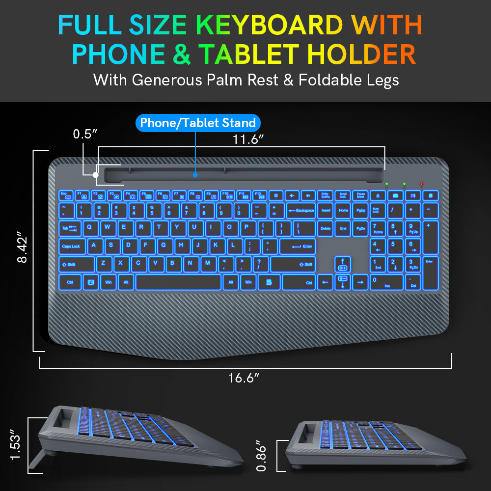 Wireless Keyboard with 7 Colored Backlits, Wrist Rest-Gray