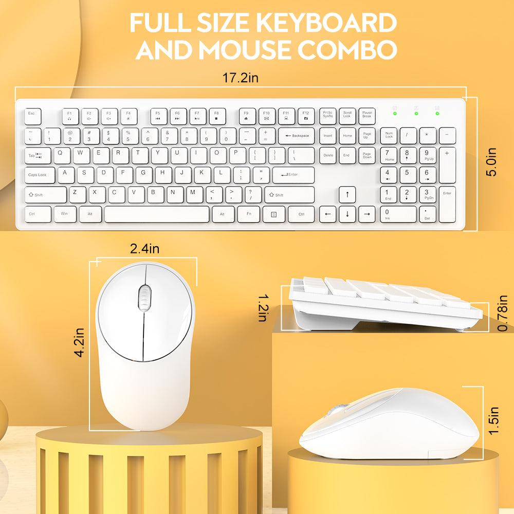 Wireless Keyboard and Mouse, Silent 2.4GHz Cordless Combo-white