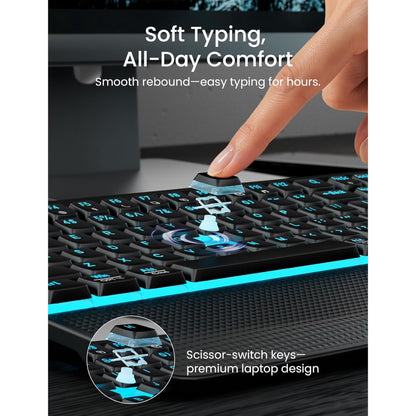 Rechargeable Backlit Wireless Keyboard and Mouse Combo, Ergonomic with Wrist Rest & Phone Holder, Silent for Windows/Mac/Chrome OS - Black