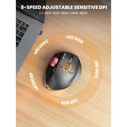 Ergonomic Wireless Trackball Mouse, Adjustable Angle, Thumb Control, Quiet Click, Rechargeable, Multi-Device Bluetooth & USB, for Windows Mac-Red Ball