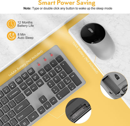 Wireless Keyboard and Mouse, Silent 2.4GHz Cordless Combo-Gray-Wagpak