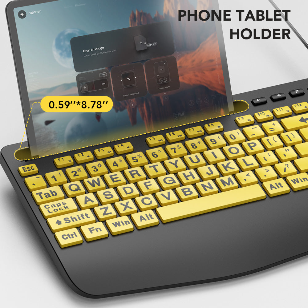 Wagpack Large Print Keyboard, Wired Computer Keyboards, Yellow