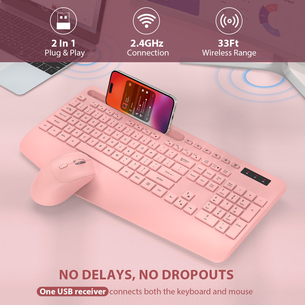 Wagpak Wireless Keyboard & Mouse Combo for Computer,Laptop,Pink