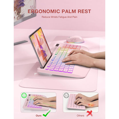Wireless Keyboard and Mouse Combo with 9 Backlit, Wrist Rest & Phone Holder,Pink, New