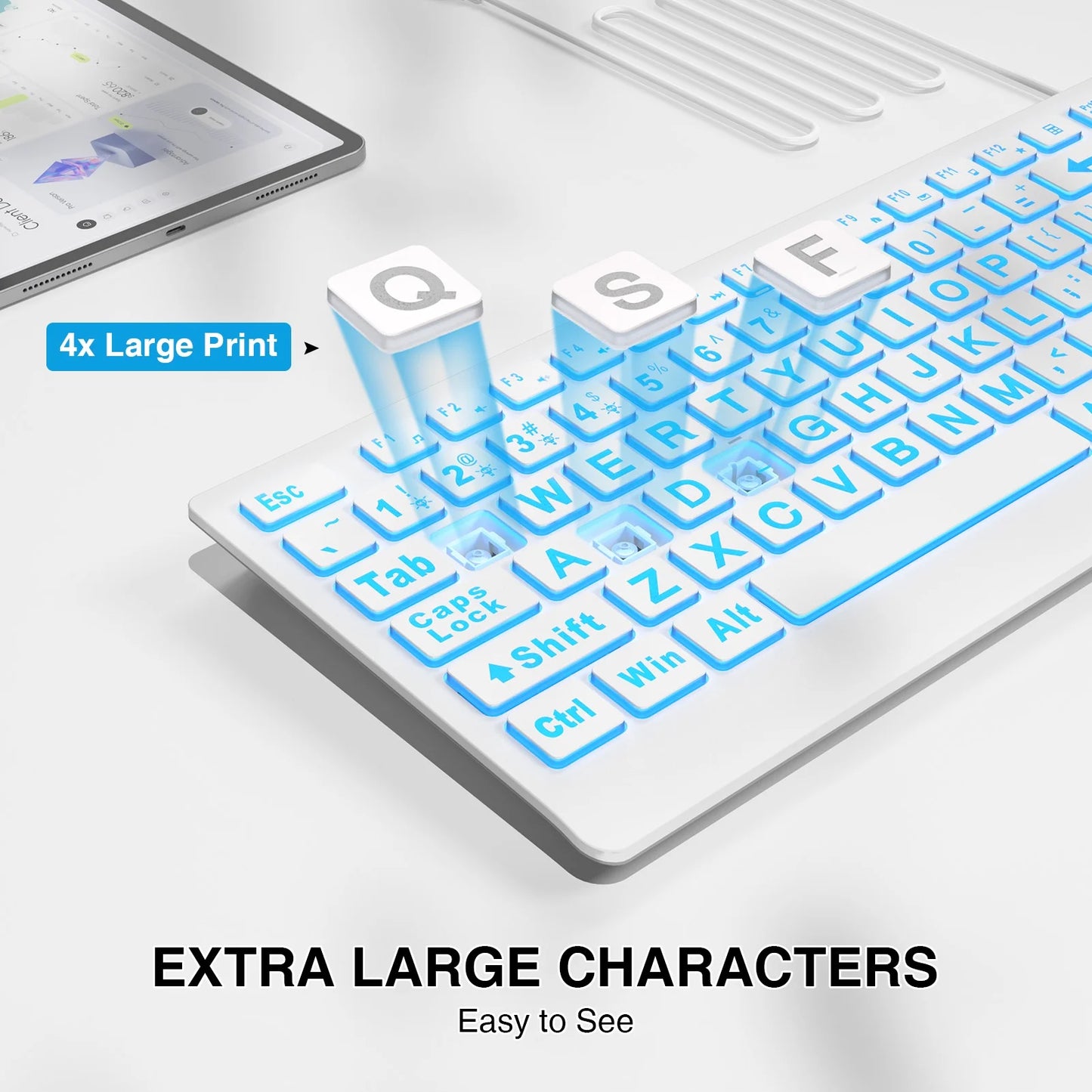 Wagpak Large Print Backlit Keyboard - Wired USB Lighted Computer Keyboard for Laptops,White