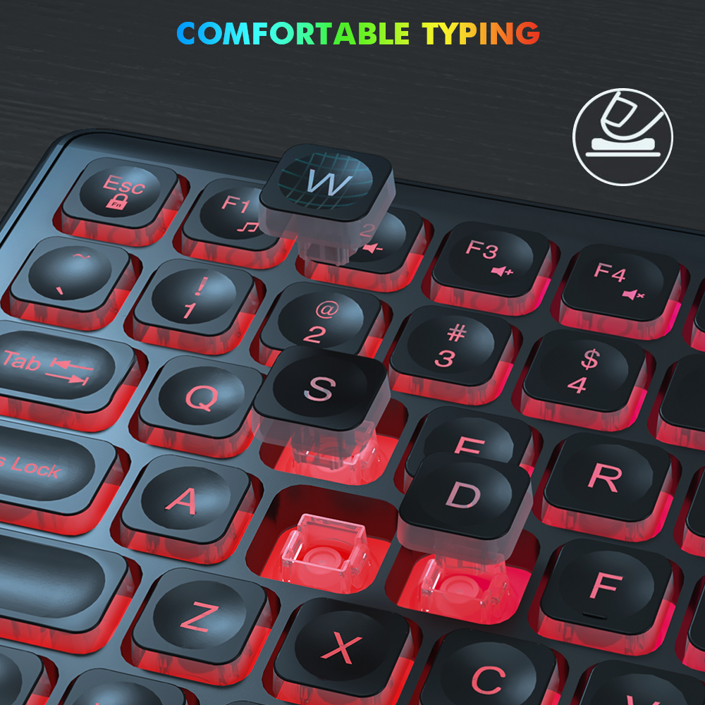 Wireless Keyboard and Mouse Combo - RGB Backlit-Rechargeable & Light Up Letters-Ergonomic Tilt Angle-Full-Size-Sleep