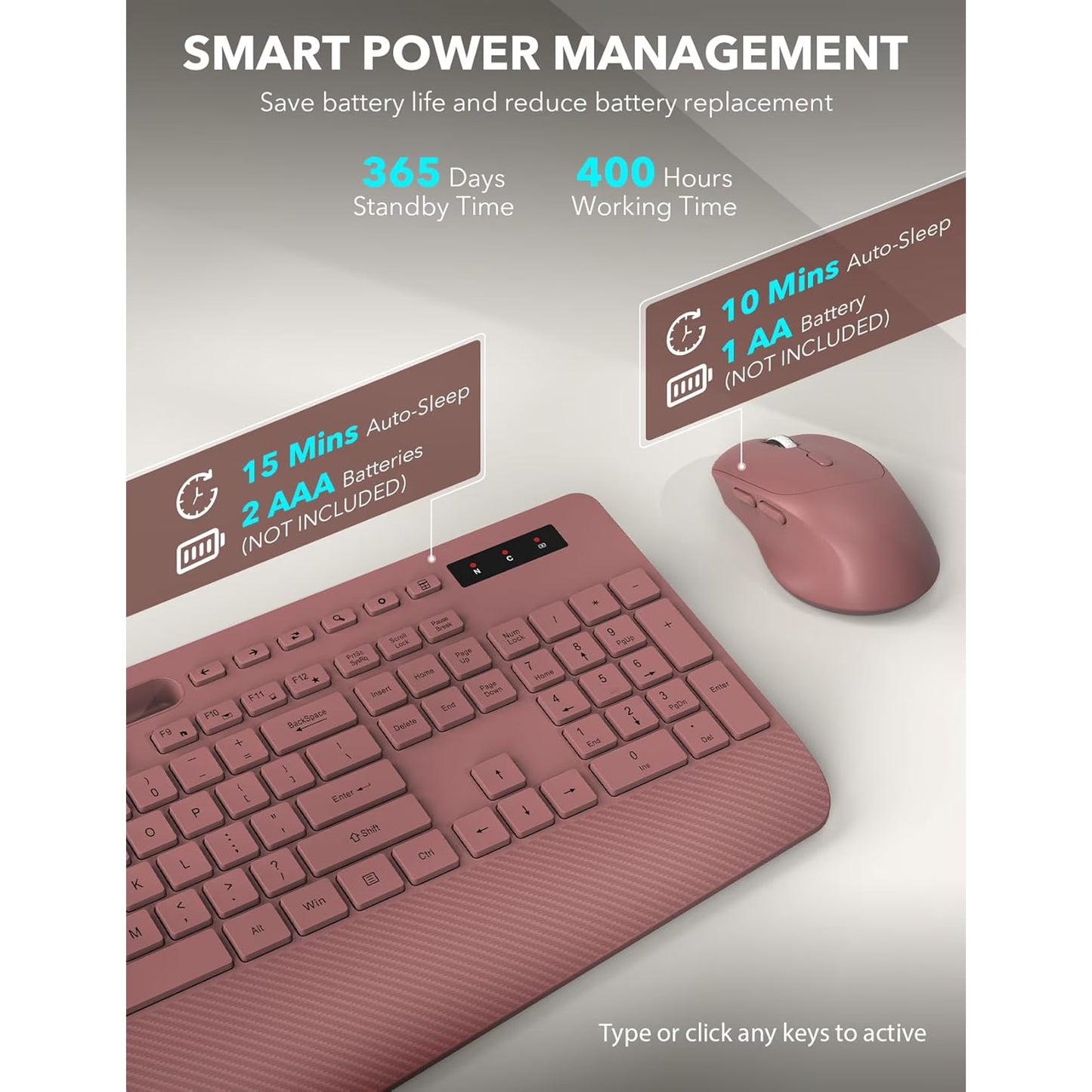 Wireless Keyboard and Mouse Combo, Full-Size Ergonomic Set with Wrist Rest & Phone Holder, 2.4G Wireless Plug & Play for PC, Laptop, Home & Office Use Claret
