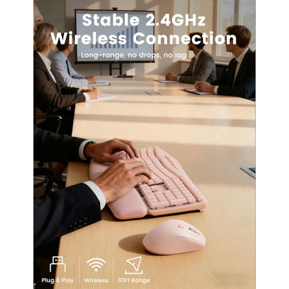 Wireless Keyboard Mouse Combo,Quiet Wave Keyboard with Leather Palm Rest, Ergonomic Mouse, Dual-System Switch, Plug & Play for Home Office,Pink