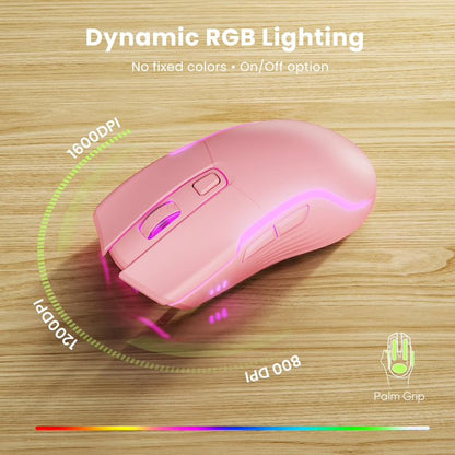 Rechargeable Backlit Wireless Keyboard and Mouse Combo, Ergonomic with Wrist Rest & Phone Holder, Silent for Windows/Mac/Chrome OS - Pink