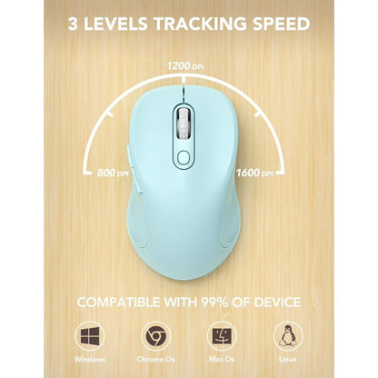Wireless Mouse for Laptop, Ergonomic Silent Computer Mouse with USB & USB-C, 3 DPI 6 Buttons,Light Blue