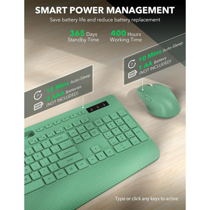 Wireless Keyboard and Mouse Combo, Full-Size Ergonomic Set with Wrist Rest & Phone Holder, 2.4G Wireless Plug & Play for PC, Laptop, Home & Office Use Sage Green