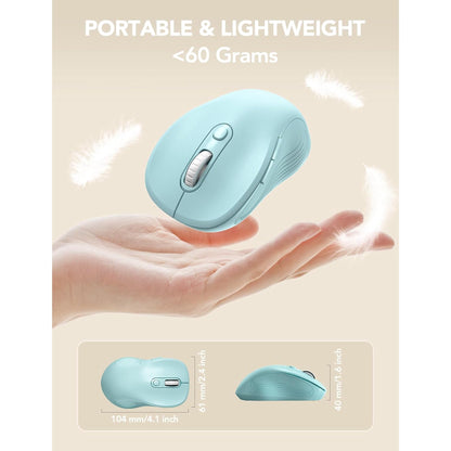 Wireless Mouse for Laptop, Ergonomic Silent Computer Mouse with USB & USB-C, 3 DPI 6 Buttons,Light Blue