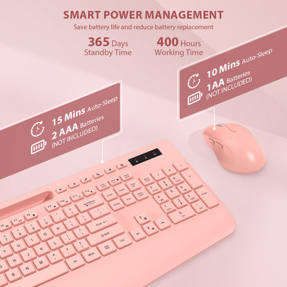 Wagpak Wireless Keyboard & Mouse Combo for Computer,Laptop,Pink
