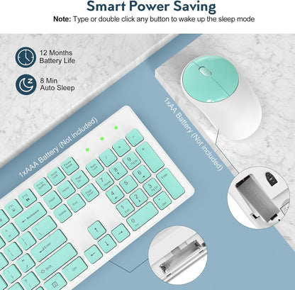 Wireless Keyboard and Mouse, Silent 2.4GHz Cordless Combo-Green-Wagpak