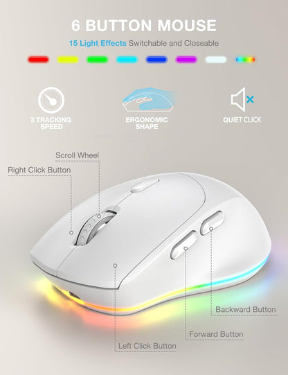 Wireless Keyboard and Mouse Combo with 9 Backlit, Wrist Rest & Phone Holder, White