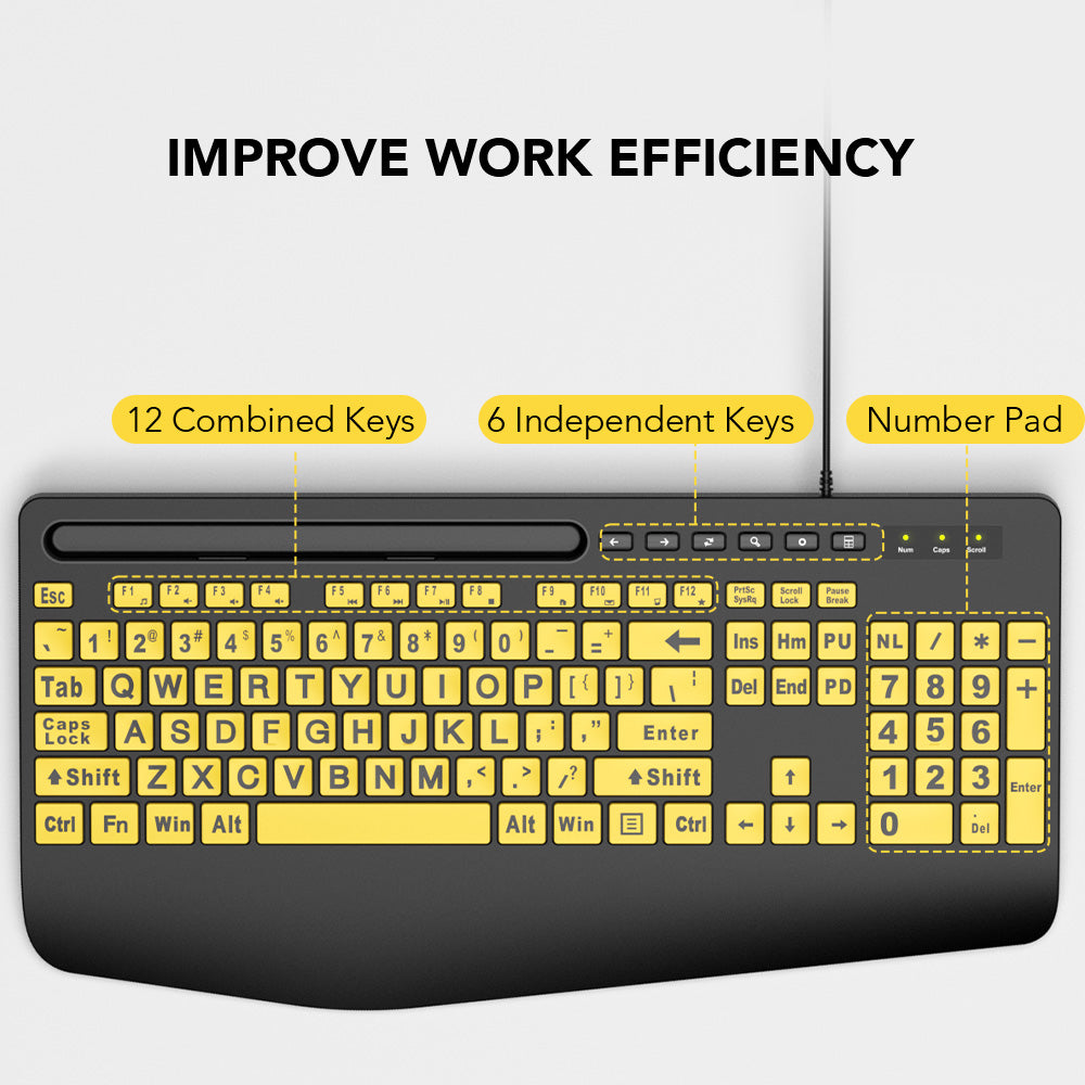 Wagpack Large Print Keyboard, Wired Computer Keyboards, Yellow