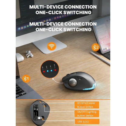 Ergonomic Wireless Trackball Mouse, Adjustable Angle, Thumb Control, Quiet Click, Rechargeable, Multi-Device Bluetooth & USB, for Windows Mac-Blue Ball