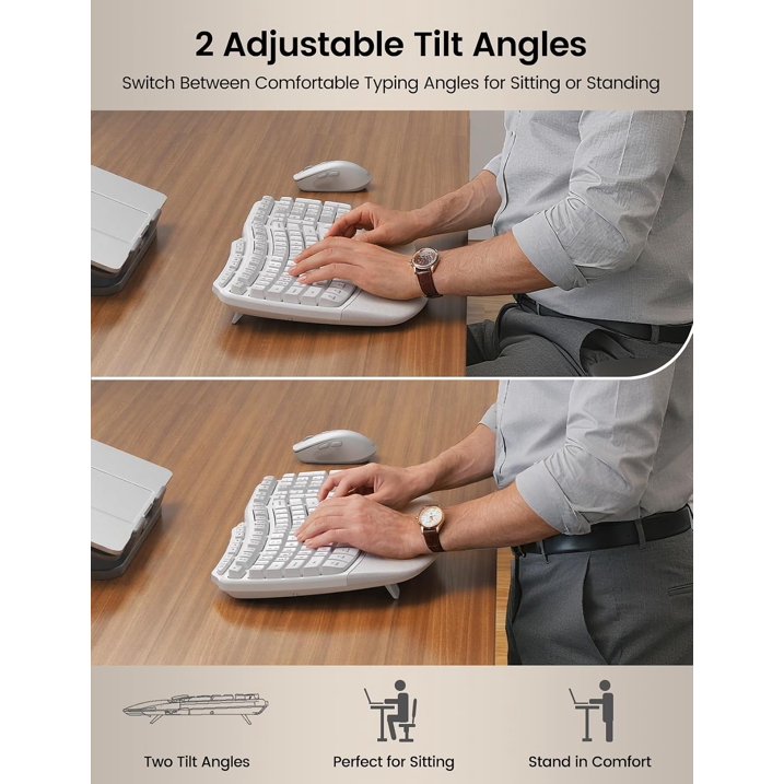 Ergonomic Wireless Keyboard and Mouse Combo, 2.4G Full Size Wave Keyboard with Cushioned Palm Rest, 3 DPI Adjustable Mouse, USB-A & C Compatible with Computer, Laptop, Mac & Tablet