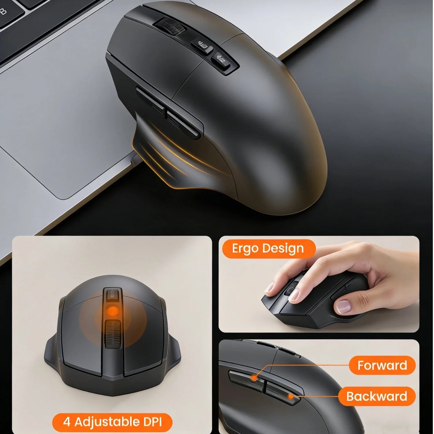Ergonomic Wireless Keyboard & Mouse Combo - Rechargeable Type-C, Cushioned Wrist Rest, 7.28” Phone Holder, Silent Mouse, 2.4G Lag-Free for Windows/Mac