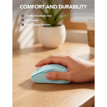 Wireless Mouse for Laptop, Ergonomic Silent Computer Mouse with USB & USB-C, 3 DPI 6 Buttons,Light Blue