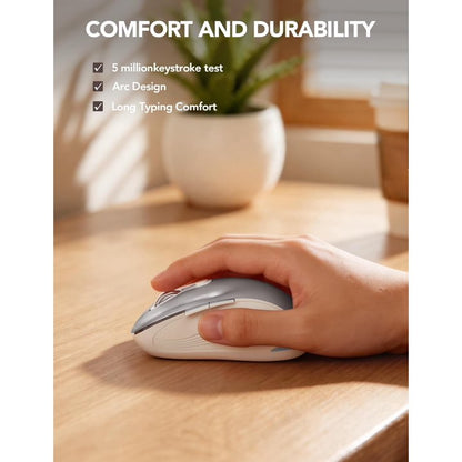 Wireless Mouse for Laptop, Ergonomic Silent Computer Mouse with USB & USB-C, 3 DPI 6 Buttons,Silver Grey