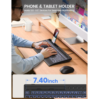 Large Print Wired Backlit Keyboard with Wrist Rest, Phone Holder, Backlight Memory, Quiet Keys, Ergonomic Keyboard for PC Laptop
