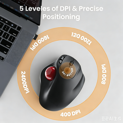Wagpak Rechargeable Wireless Trackball Mouse with Ergonomic Thumb Control, Supports 3-device Switching (Bluetooth & USB), 5 Adjustable DPI, Relieves Wrist Fatigue
