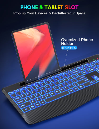 Wireless Keyboard Backlit with Wrist Rest