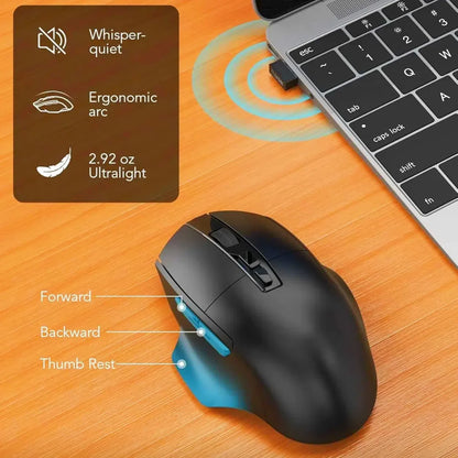 Ergonomic Wireless Keyboard and Mouse Combo, Leather Cushioned Palm Rest, Wave Keys, Silent Typing, 2.4G Lag-Free-Wagpak