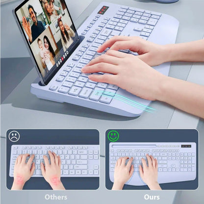 Wagpak Wireless Keyboard & Mouse Combo Wrist Rest Ergonomic Phone Holder Silent for Computer,Laptop Purple