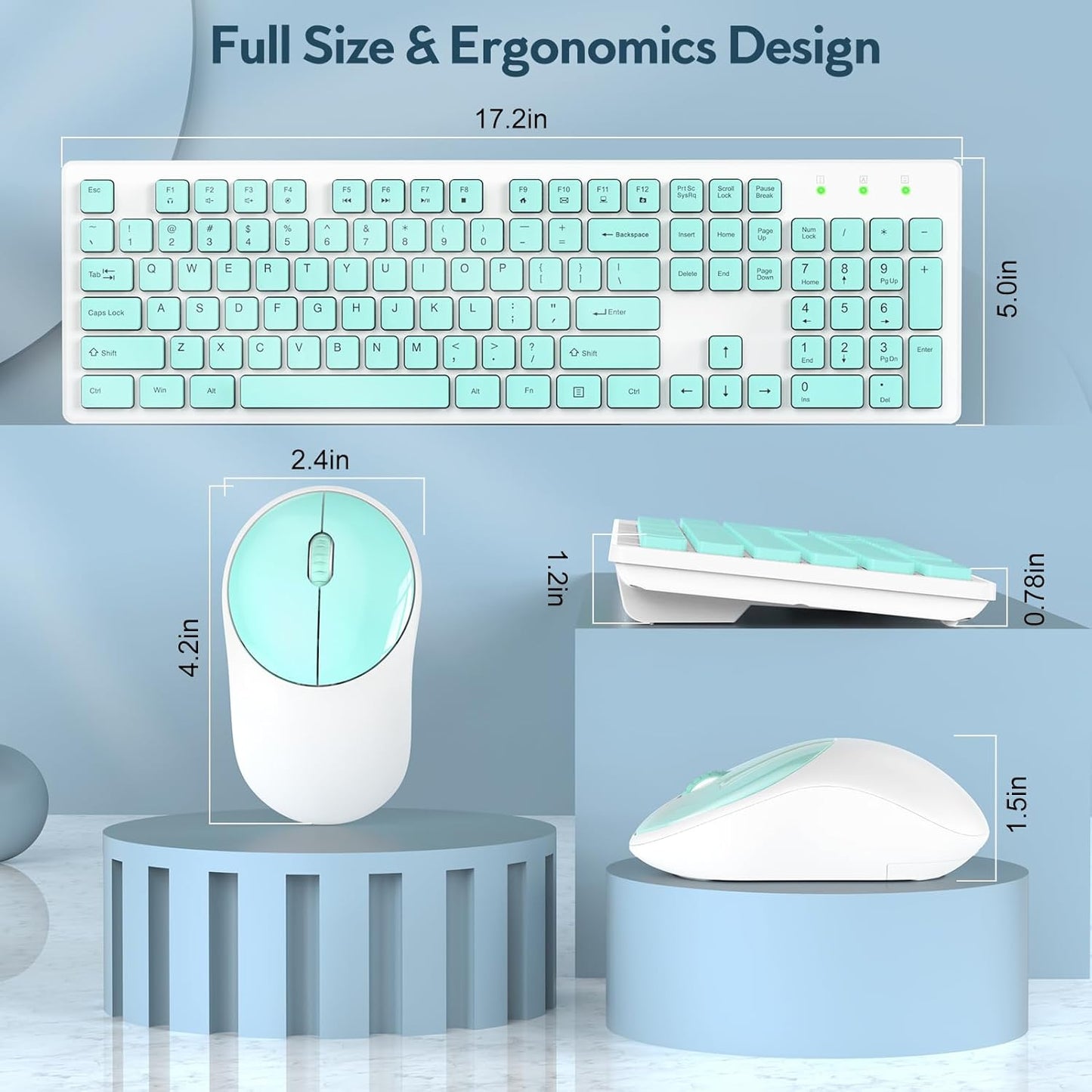Wireless Keyboard and Mouse, Silent 2.4GHz Cordless Combo-Green-Wagpak