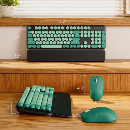 Wireless Keyboard & Mouse Set – Retro Round Keycaps, Detachable Wrist Rest, 2.4GHz Cordless Connection for Mac/Windows/PC