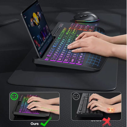 Wireless Keyboard and Mouse Combo with 9 Backlit, Wrist Rest & Phone Holder, Large Print,Deep Black