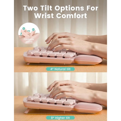 Wireless Keyboard Mouse Combo,Quiet Wave Keyboard with Leather Palm Rest, Ergonomic Mouse, Dual-System Switch, Plug & Play for Home Office,Pink