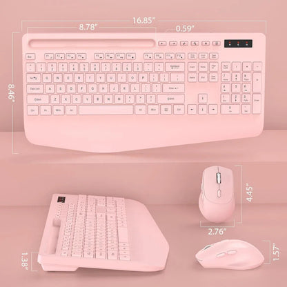 Wagpak Wireless Keyboard and Mouse Combo Wrist Rest Ergonomic Phone Holder Silent for Computer,Laptop-Light Pink