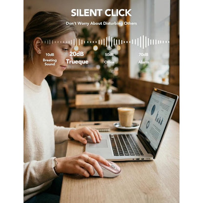 Wireless Mouse for Laptop, Ergonomic Silent Computer Mouse with USB & USB-C, 3 DPI 6 Buttons,Rose Gold