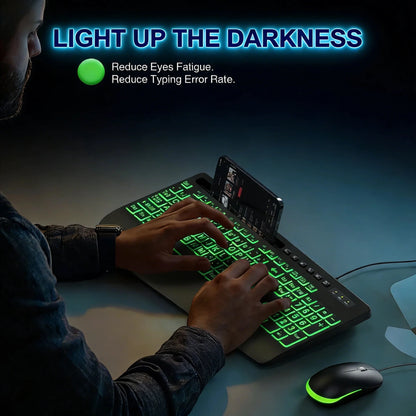 Large Print Wired Backlit Keyboard with 7-Color Backlight, Wrist Rest, Phone Holder, Oversized Keys, USB Plug & Play for PC Laptop Desktop Windows, Black